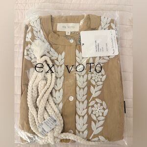 Ex Voto Tan Dress with White Embroidery